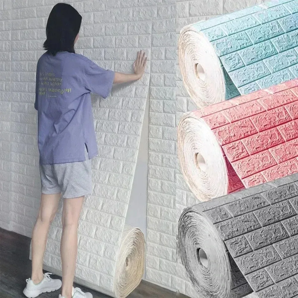 3D Wallpaper Stickers Roll Panel White Soft Foam Brick Marble Rock DIY Wall Home Room Decor Protect