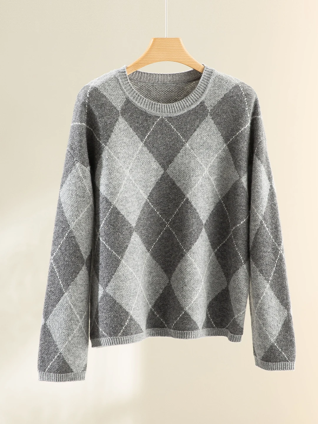 

Retro Geometric Diamond Pattern round Ne Sweater Women's Autumn Winter Loose Versatile Knitted irt Faionable Girl