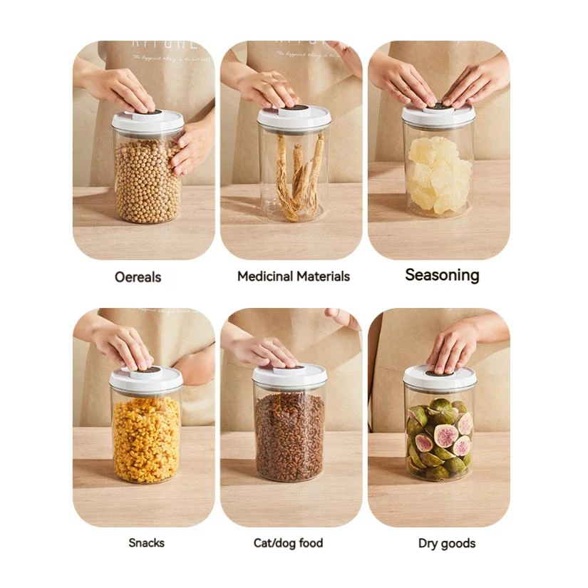 Press Sealed Food Storage Box Dry Cereal Grain Bucket Dispenser Moisture-proof Kitchen Container for Snack Nuts Cereal