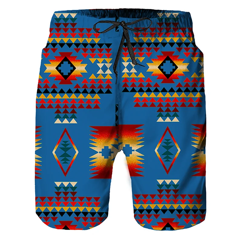 3D Gulf printed men\'s beach shorts summer Ethnic Wind Graphics Retro Print men\'s shorts unisex loose shorts men\'s sports high