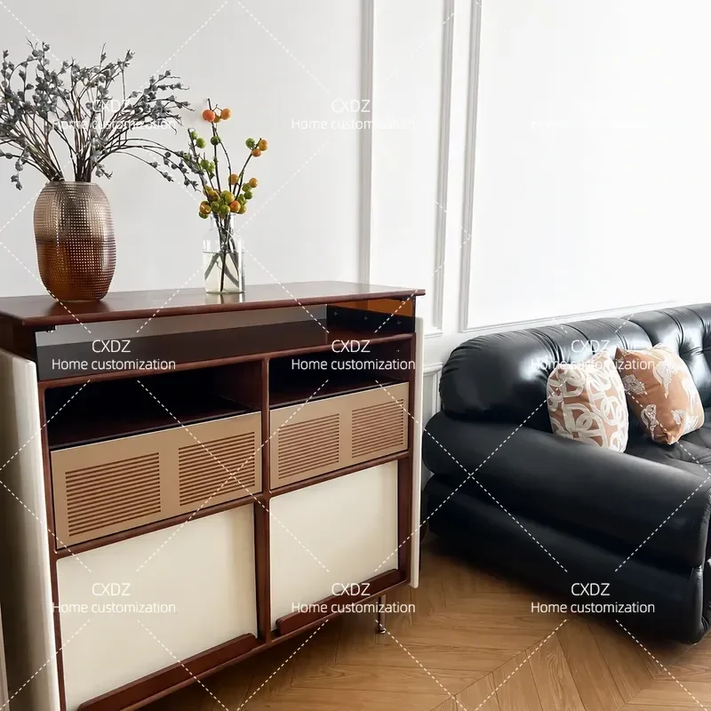 French dining side medieval retro solid wood living room integrated wall chest small apartment locker record
