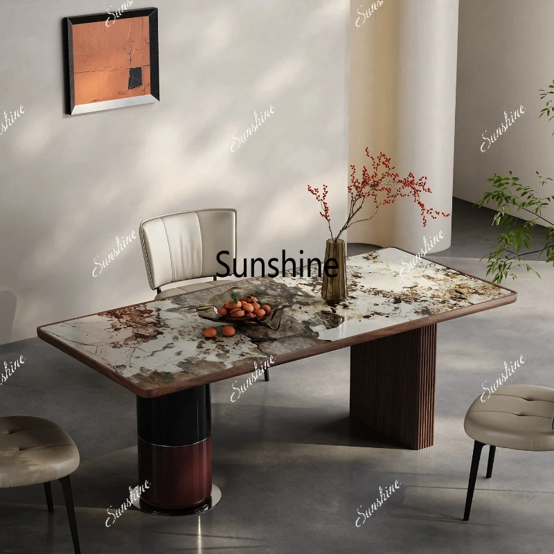 

Italian minimalist rock slab dining table light luxury high sense modern living room home dining table