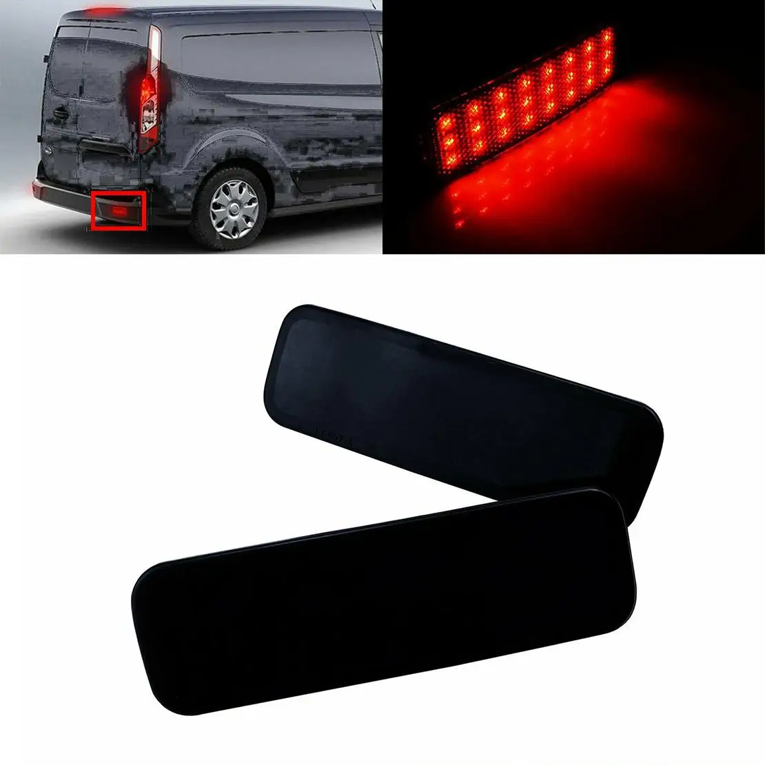BK21 515B0 AA 2pcs Black Lens LED Rear Bumper Reflector Brake Light 1778457 Fit For Ford Transit Van Custom Connect BK21515C0AA