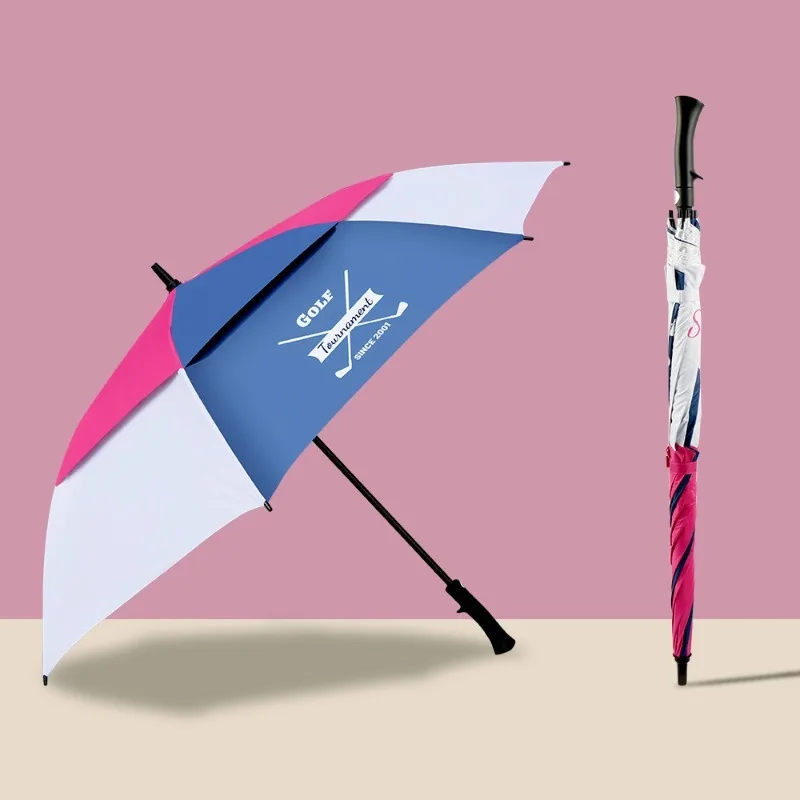 

Большой зонт для гольфа Wosofe, двухслойный, с длинной ручкой, большой солнцезащитный зонт, устойчивый к шторму, с прямой ручкой, подходит для 3-4 человек
