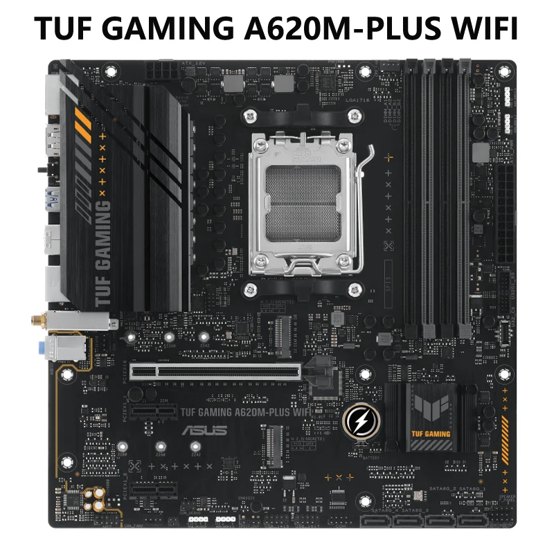 

ASUS TUF GAMING A620M-PLUS WIFI AMD AM5 Ryzen 7000 microATX Gaming Motherboard DDR5,PCIe 4.0,2xM.2 Slots,2.5Gb LAN,Wi-Fi 6, HDMI