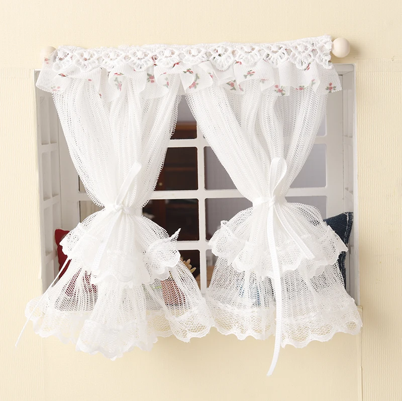 1/12 Dollhouse Miniature White Lace Window Curtain Doll Home Door Curtains Bedroom Furniture Decor Micro Life Scene Decor