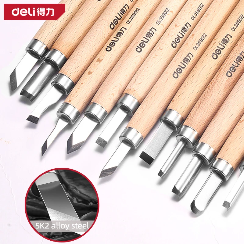 DELI Professional Wood Carving Chisel Set Wood Carving Tools Woodworking Engraving Olive Knife Craft Knife Tool Set