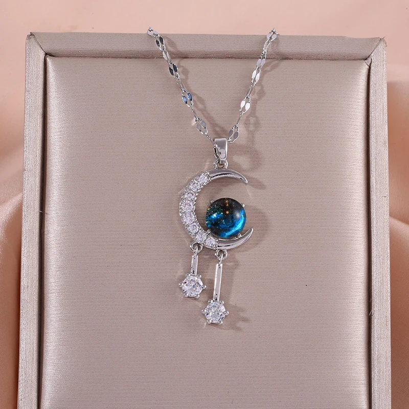 Collar con colgante de planeta y borla de luna estilo Y2K que las mujeres un sentido del lujo y el diseño de nicho
