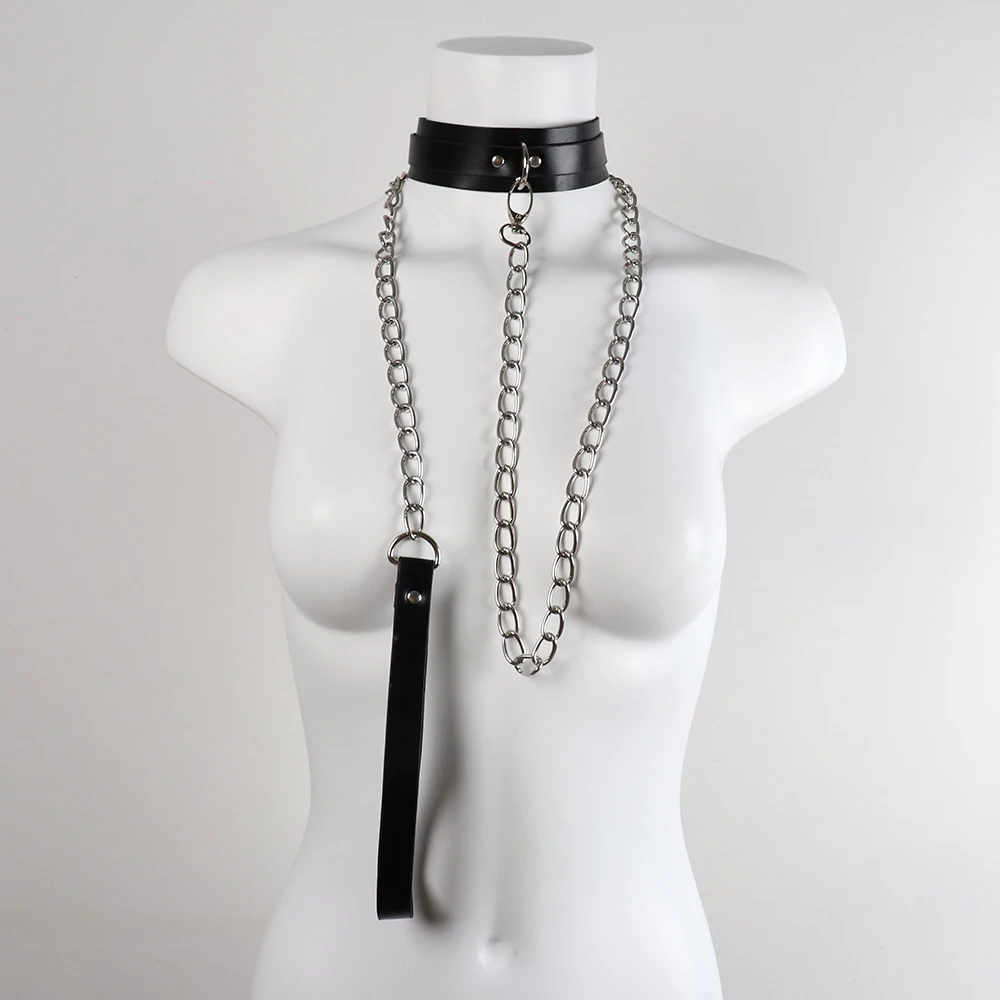 Slave Cosplay Juguetes Erotic of Bdsm Sexy Leash Ring Bondage Collar Toys with Steel Chain for Lover Role Play Posture Spreader