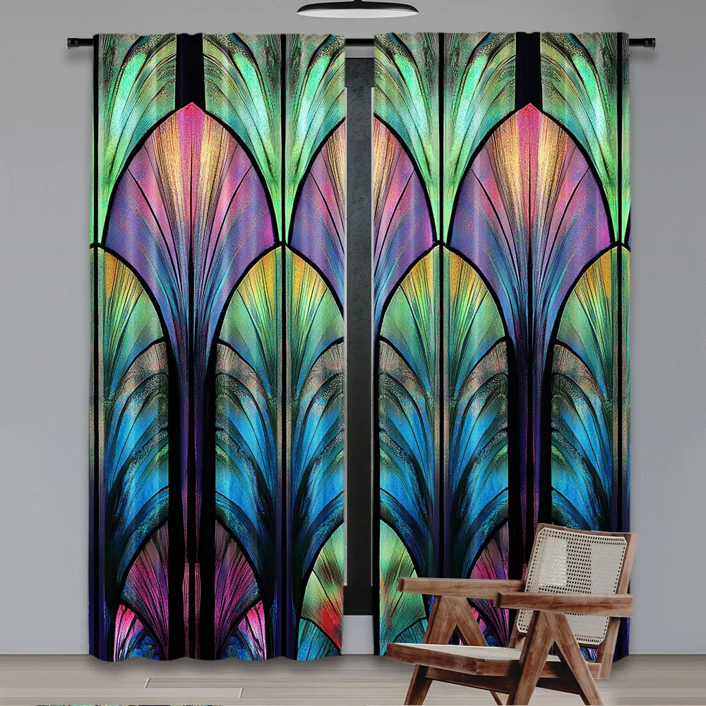 2Pcs Abstract Window Curtains Boho Pattern Ombre Detail Graphic Motifs Window Drapes Modern Simplistic Drapes