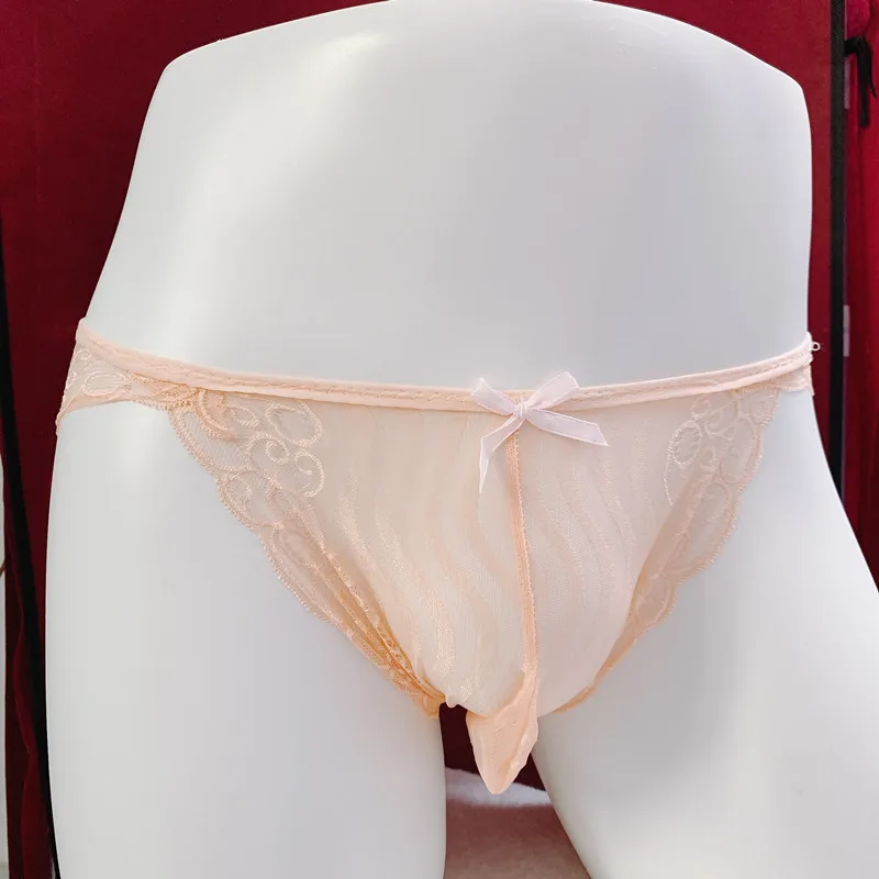 Calcinha de Renda Bolsa Sissy Masculina, Cuecas Sem Costura Transparente, Lingerie Convexa Transparente Transmissível, Gays Imita Cuecas Ultrafinas