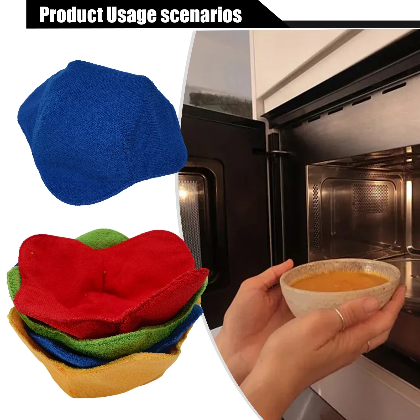 Microwave Safe Bowl Cozy Holder Soft Polyester and Sponge Build Washable Reversible Heat Protection for Hot Bowls and Plates