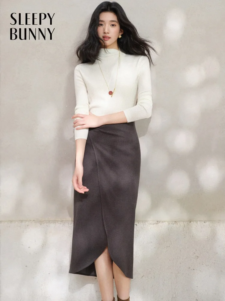 

Midi Skirt Women Lady High-Waist Slim Wrap Hem Vintage Elegant Bodycon Skirt Chic Winter Outfit Stylish Figure-Enhancing Look