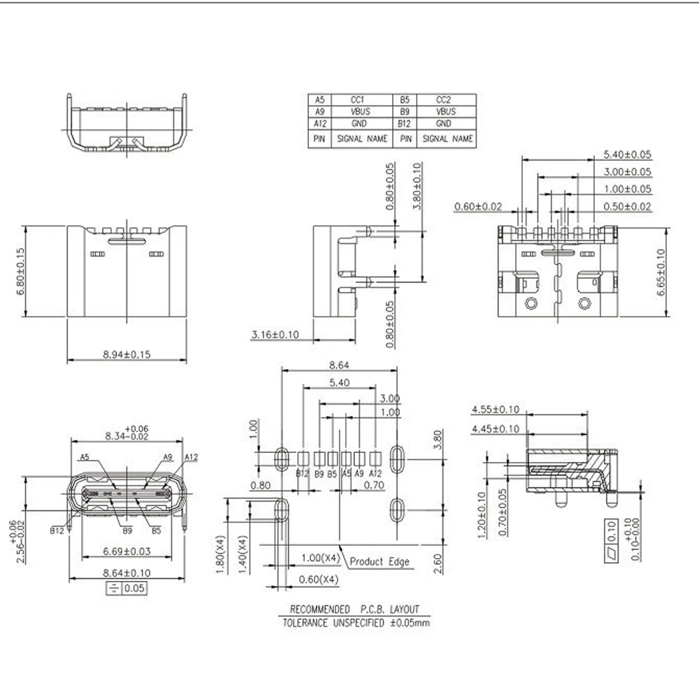 Current Mobile Phone USB 3.1 6 Pin SMT Socket Connector Type C Socket Connector Type-C Female Charging Socket Female Connector