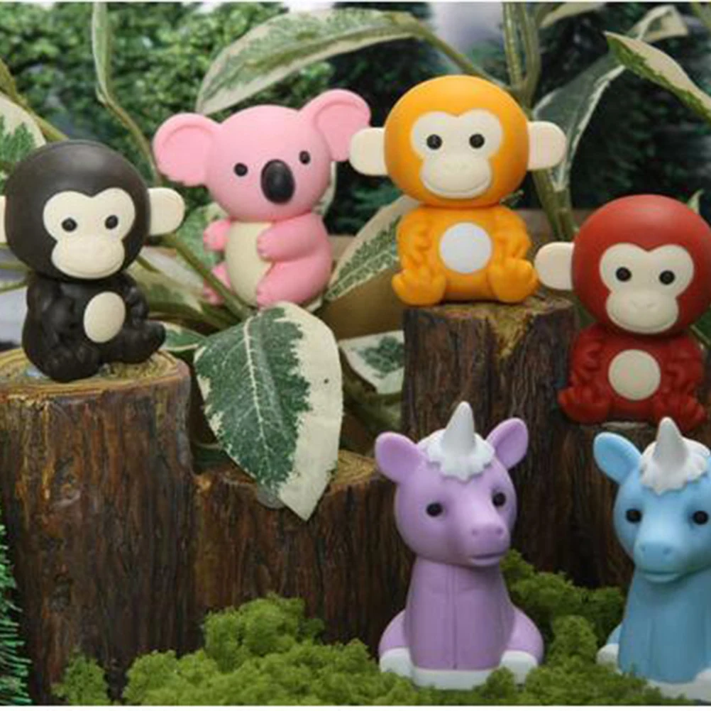 20pcs Animal Pencil Eraser Set Cute Cartoon Erasers For Glossy Design School Supplies 'S Day Gift Student