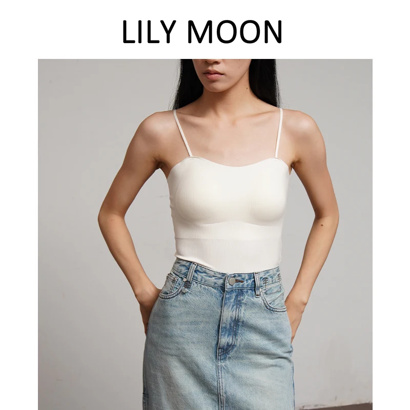 LILYMOON Summer Solid Color Inner Short Section Beauty Back Ice Silk Without Trace with Bra Pad Camisole Undershirt