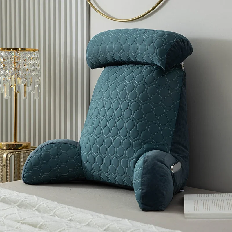 

Reading Pillow Standard Bed Pillow, Back Cushion for Sitting Up in Bed with Washable Cover, Chair Arm Pillow with Pockets