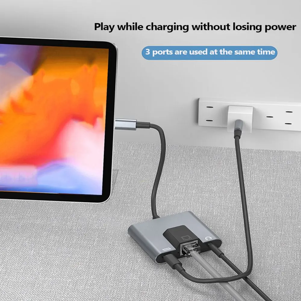 Laptop Docking Station Hub PD Fast Charging USB C to 3.5mm Audio Type-C to Ethernet LAN Network Adapter