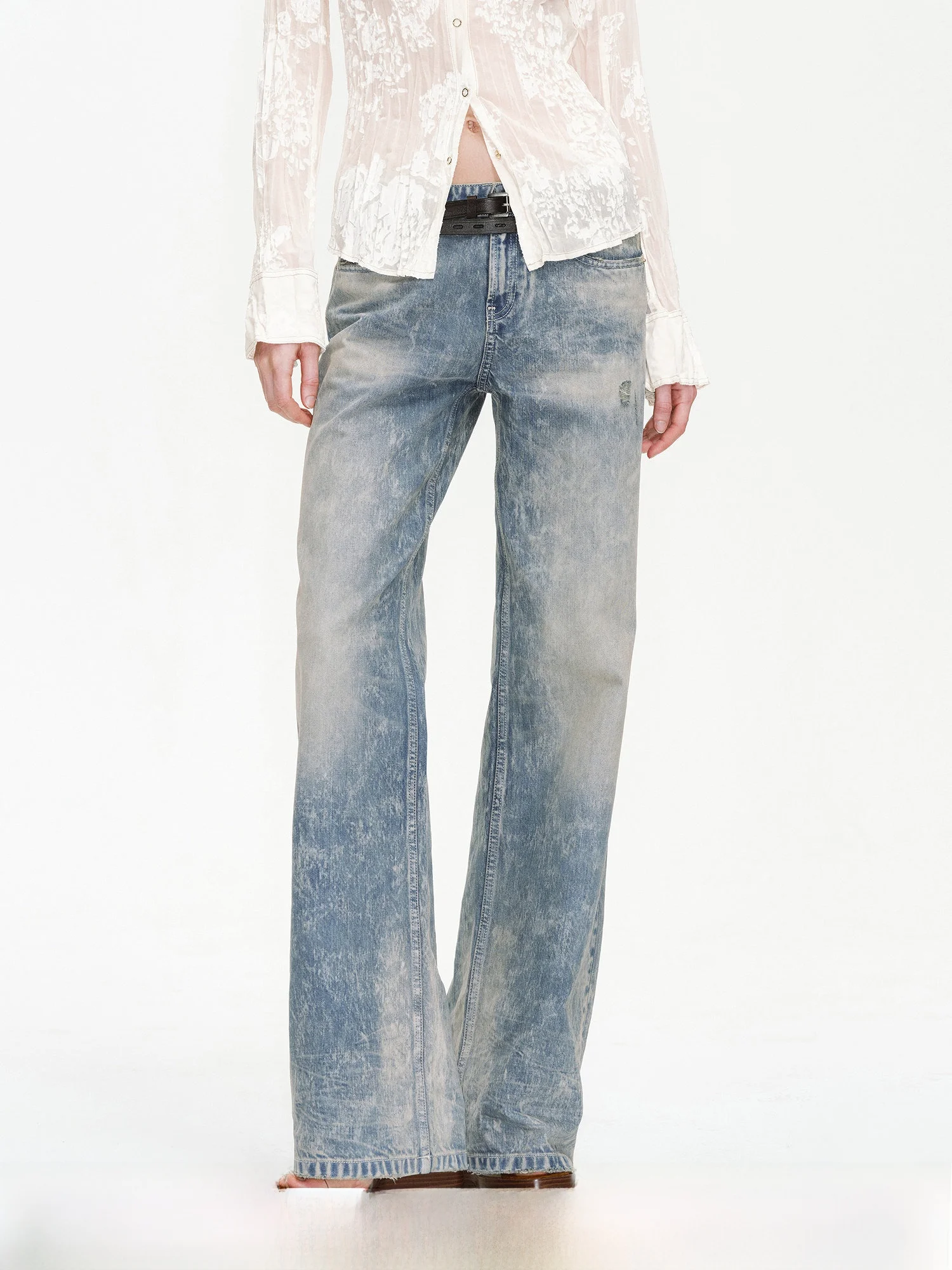 

Low Waist Straight Legjeans Women's Vintage Washed Cotton Denim Pants Casual Style Bootcut Trousers with Zipper for Ladies