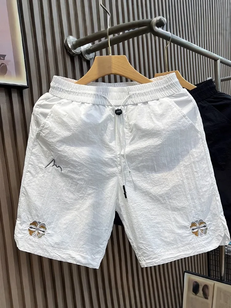 

Summer Thin Men's Casual Loose Fit orts Embroidered Spor Qui Dry Five-Quarter Length Straight Leg Comfortable Youth Fas...