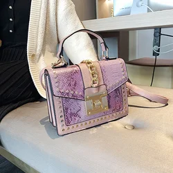 Rivet Snake Pattern Bags for Women 2023 New Luxury Handbags Retro Fashion Western Style Multi-layer Casual Women Crossbody Bag