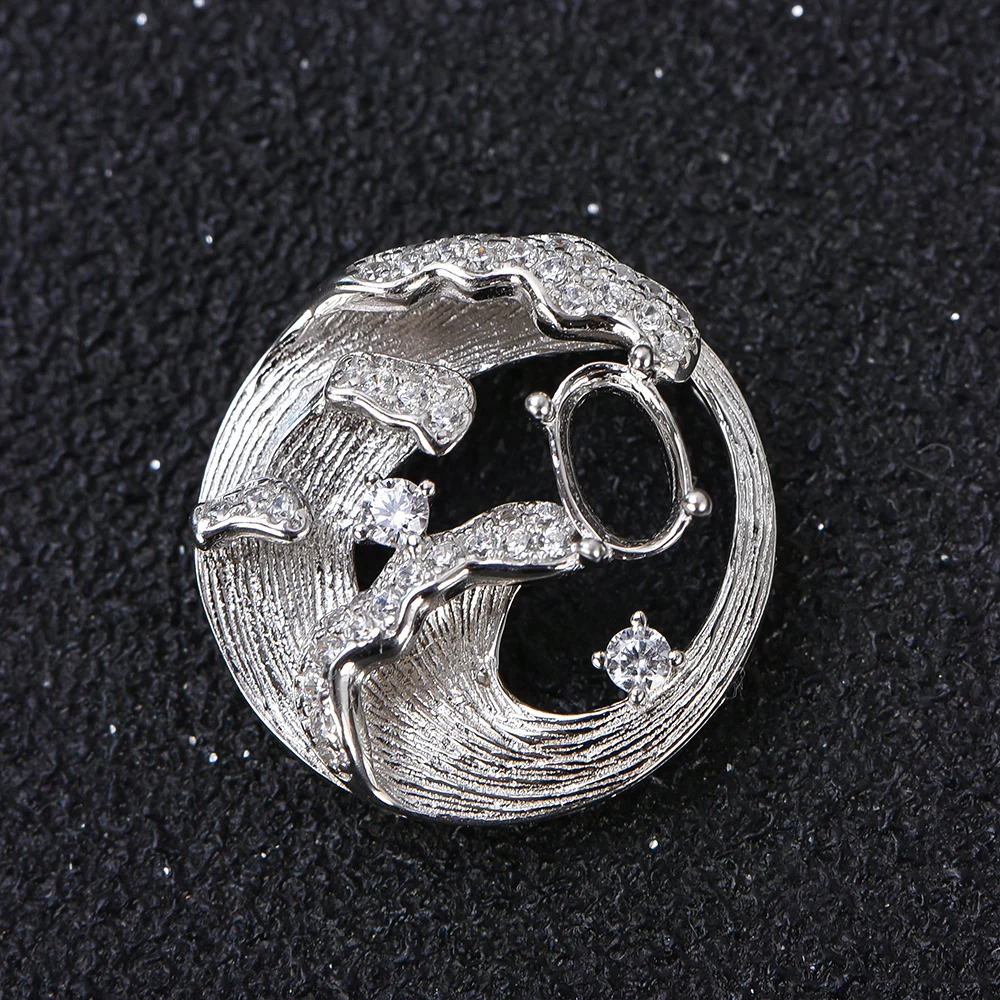 4x6mm stone Pendant with 3D Wave Design, S925 Sterling Silver Empty Bezel Setting for DIY Jewelry Making
