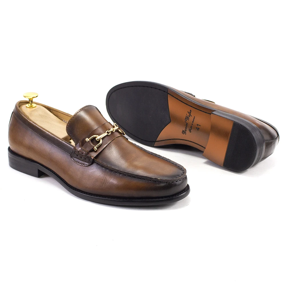 Men's Loafers Real Cow Leather Handmade Metal Chain Slip on Dress Shoes for Men Business Office Weeding Footwear High Quality