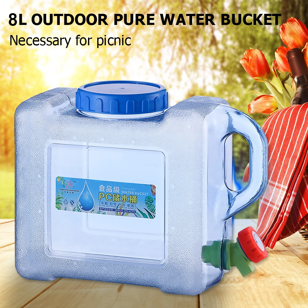 8 L Water Container with Faucet Water Carrier Canister Water Can Bucket Food Grade Water Container For Outdoor Camping Travel