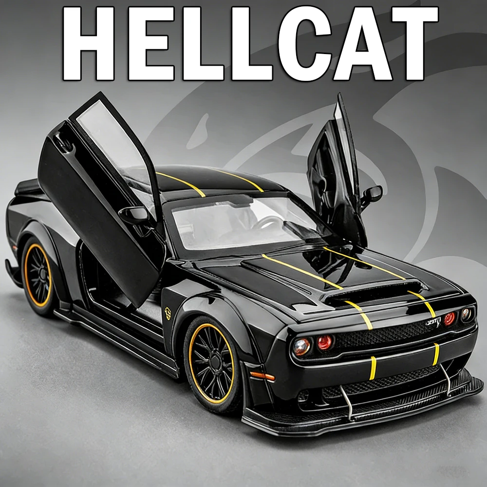 1:32 Hellcat STR Legering Model Diecast Politieauto Speelgoed 4 Deuren Geopend Geluid Licht Trek Miniatuur Voertuigen Kinderen Dag geschenken