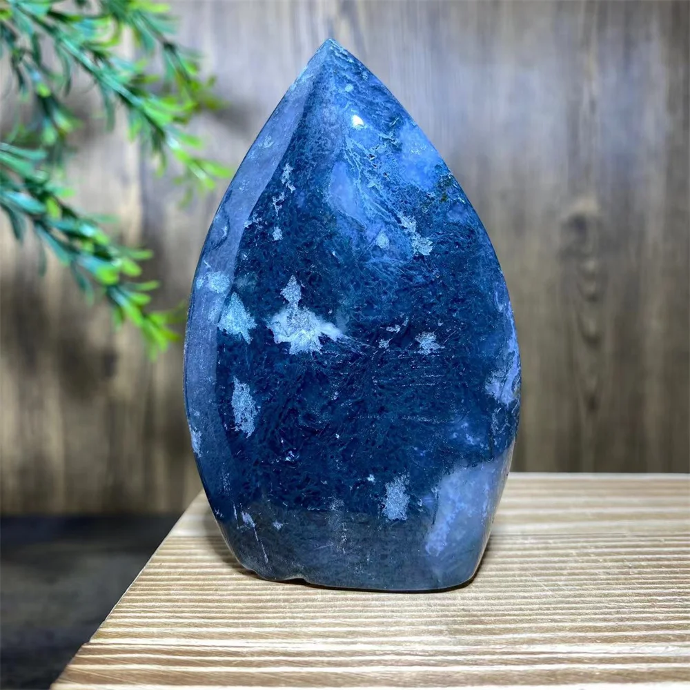 Natural Crystal Stone Moss Agate Free Form Flame Tower Point Beauty Energy Healing Room Decoration Carving Ornaments