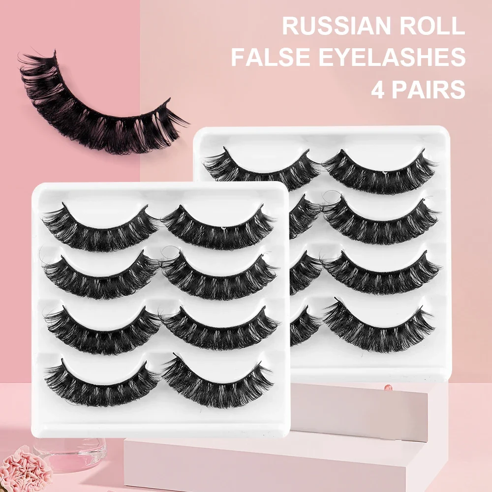 柔らかいミンクの髪で作られた3Dつけまつげ,4ペア,偽のエクステンション