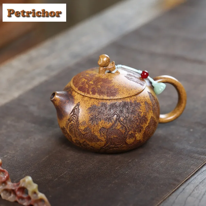 

330ml Yixing Purple Clay Teapots Handmade Clever Monkey Xishi Pot Raw Ore Wood-fired Porcelain Mud Kettle Strainer Zisha Tea Set