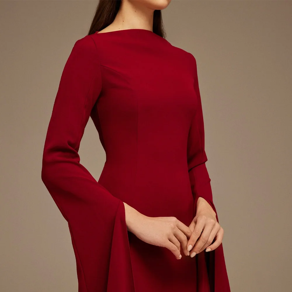Customized Burgundy Maxi Flared Sleeve Maxi Dress A-line Evening Dresses Formal Exquisite High Quality Prom Party Gown for Women