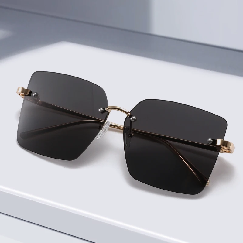 Frameless Square Large-Frame Sunglasses, Metal Thin Frame Gradient Lens Sunglasses, Trendy Glasses Same Style as Internet Celebrities