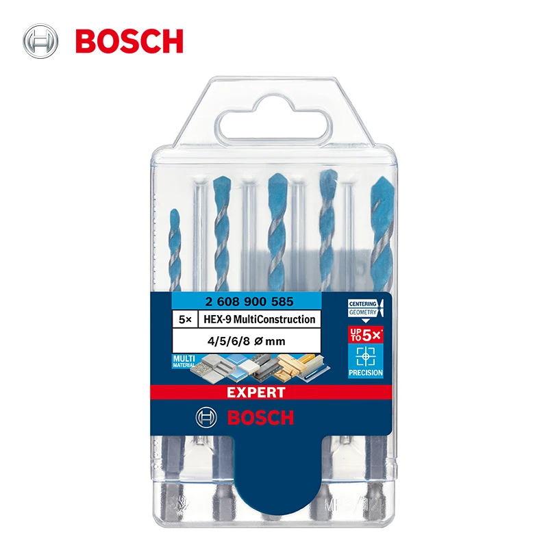 Bosch Expert Series Drill Bits HEX-9 Hard Ceramic and Multi Construction Drilling Bit for Brick Walls Concrete Metal Wood 5Pcs