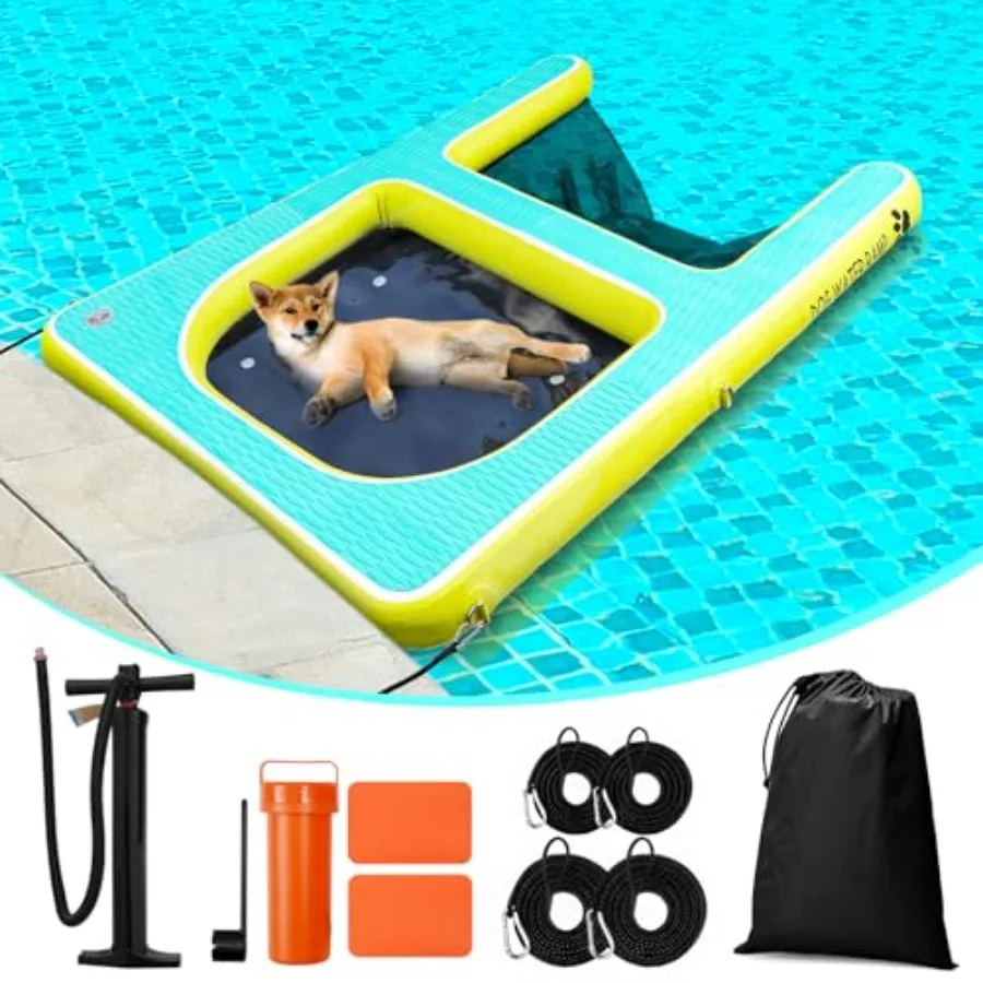 

2 in 1 Inflatable Dog Pool Float Water Ramp for Medium to Large Dogs Up to 180LBS 63 Lx47 W Non-Slip EVA Floating Dock with Hig