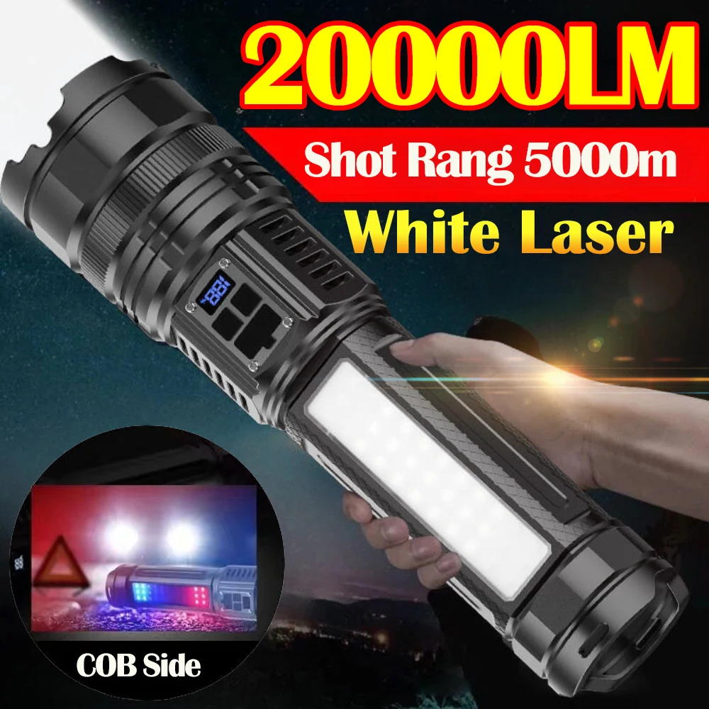 20000LM Most Powerful Led Flashlights Tactical USB 15000mah Built-in Battery Flash Light Emergency Spotlights 5km Holiday Gifts