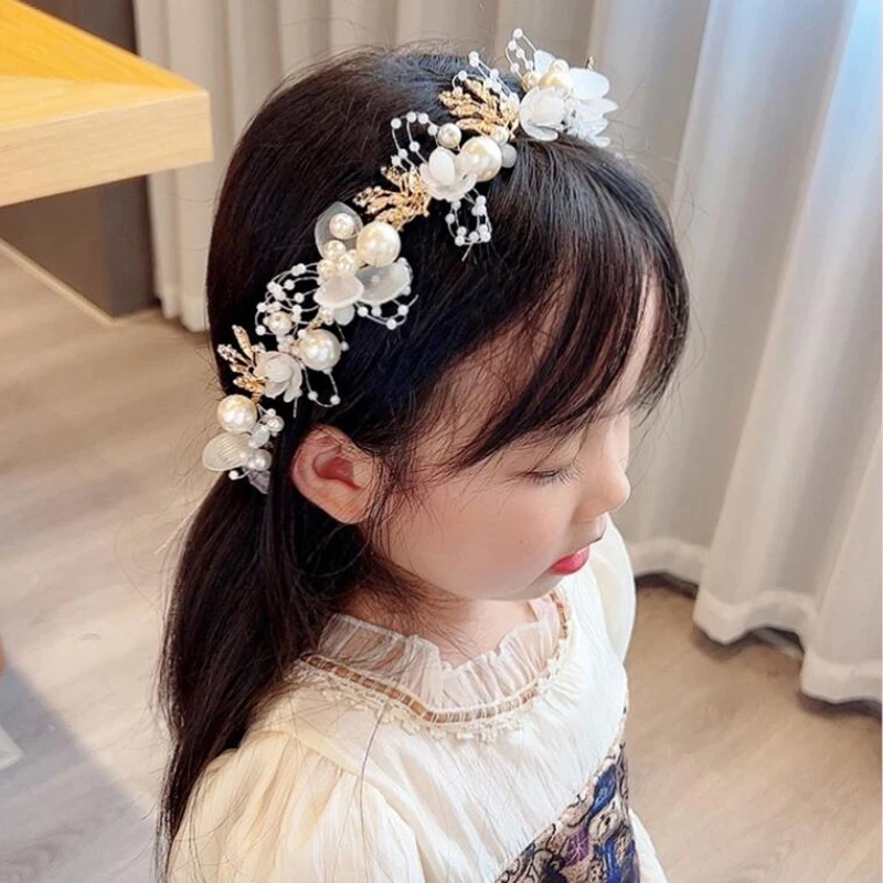 Hair Jewelry Children Gifts Spring Bohemian Girls Bridal Pearl Hair Headdress Flower Wreath Bride Garland Head Hoop Headbands