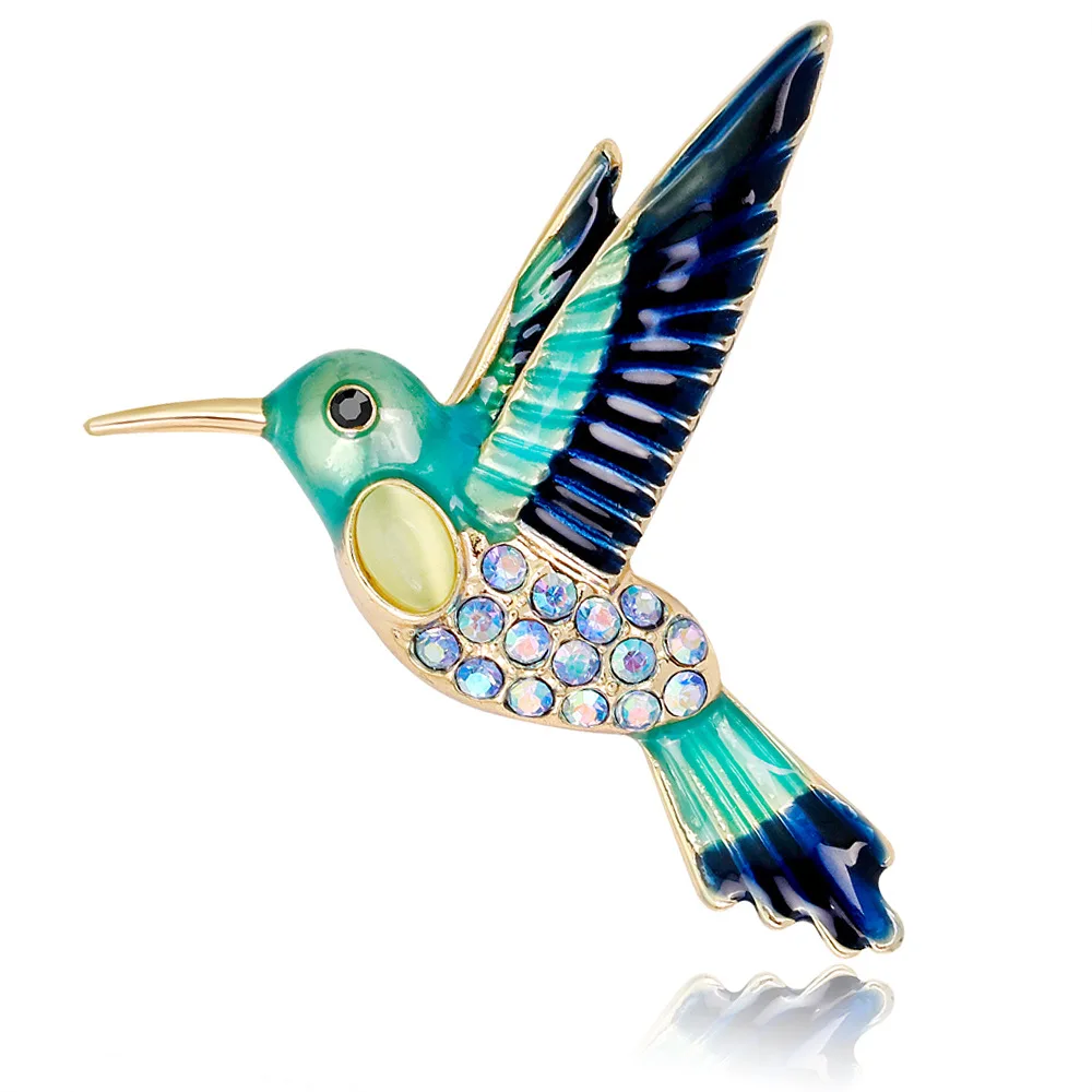 Fashion Colorful Enamel Hummingbird Brooches For Women Unique Personality Animal Inlaid Rhinestone Colibri Brooch Pins Jewelry