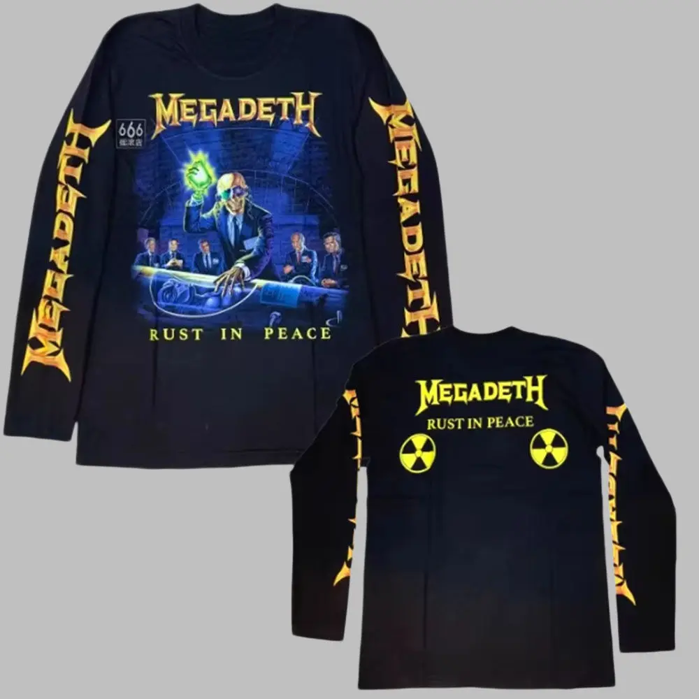 Camiseta de Manga Longa da Banda de Rock Masculina Megadeth, Camiseta com Impressão 3D da Banda Megadeth, Moda Hip Hop para Homens e Mulheres