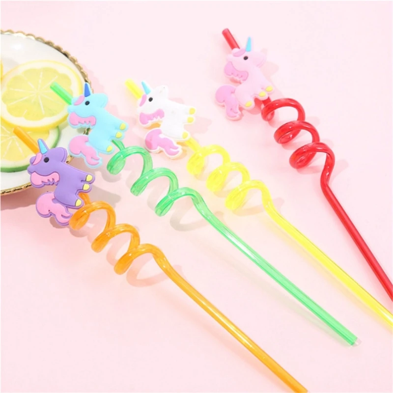 4pcs Reusable Unicorns Drinking Plastic Straws Birthday Party Supplies for Kid