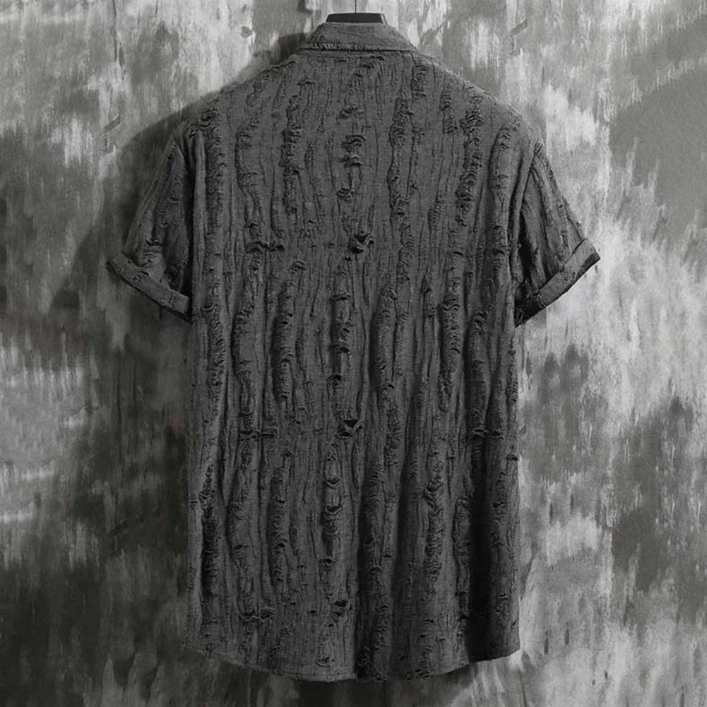 

Casual Loose Shirt Distressed Ripped Top Daily Casual Wear Daily Wear Style Lapel Neckline Polyester Material Regular Length