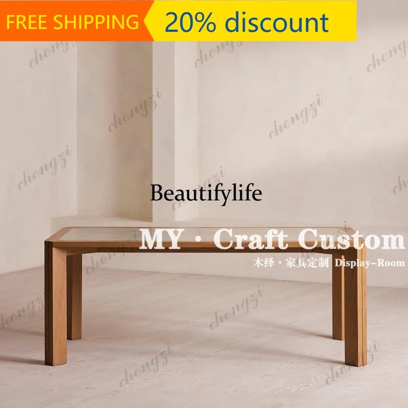 Y132 Medieval natural travertine table designer rectangular marble desktop living room long table