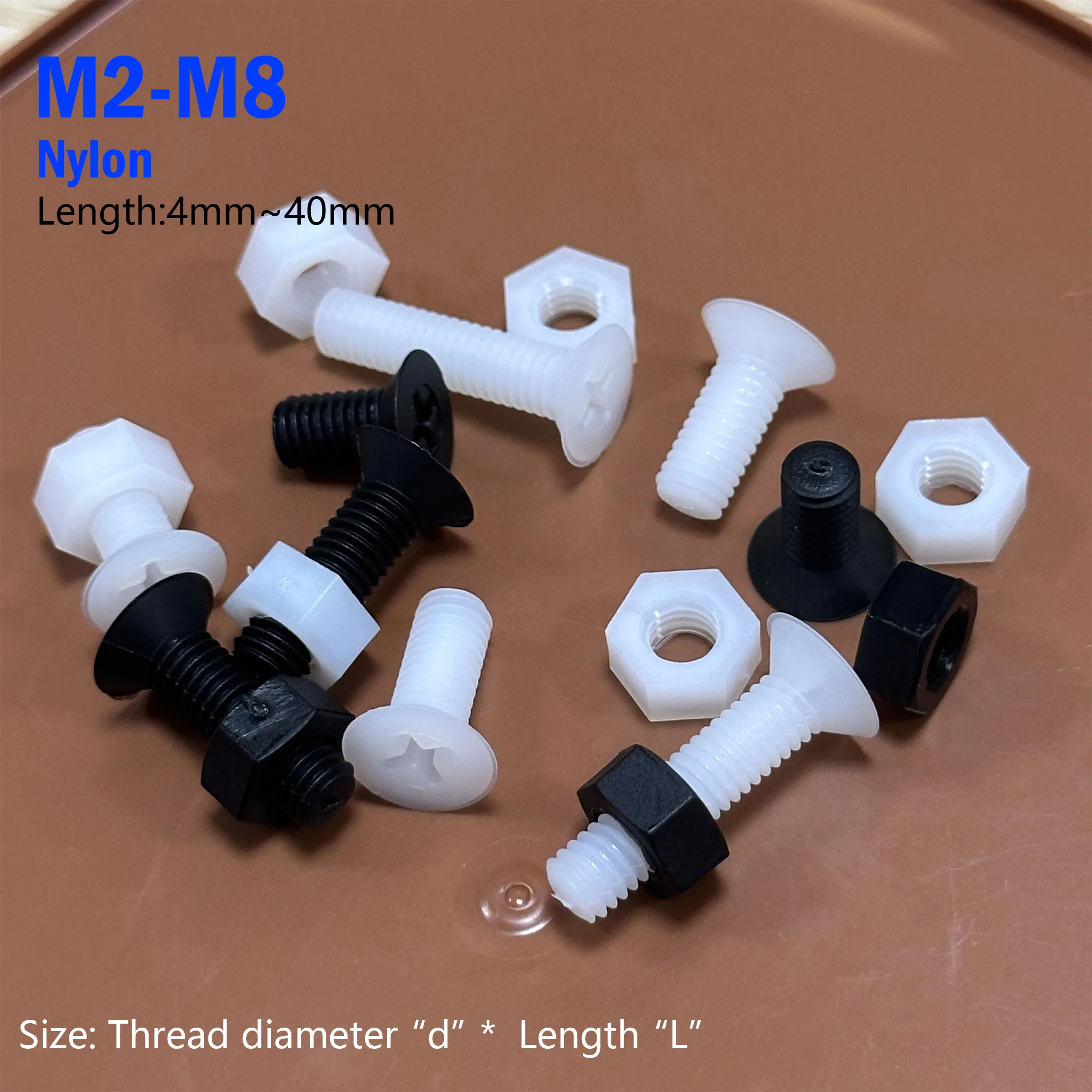 M2 M2.5 M3 M3.5 M4 M5 M6 M8 Nylon Plastic Cross Phillips Flat Countersunk Head Screw Bolt and Nuts Set Kit
