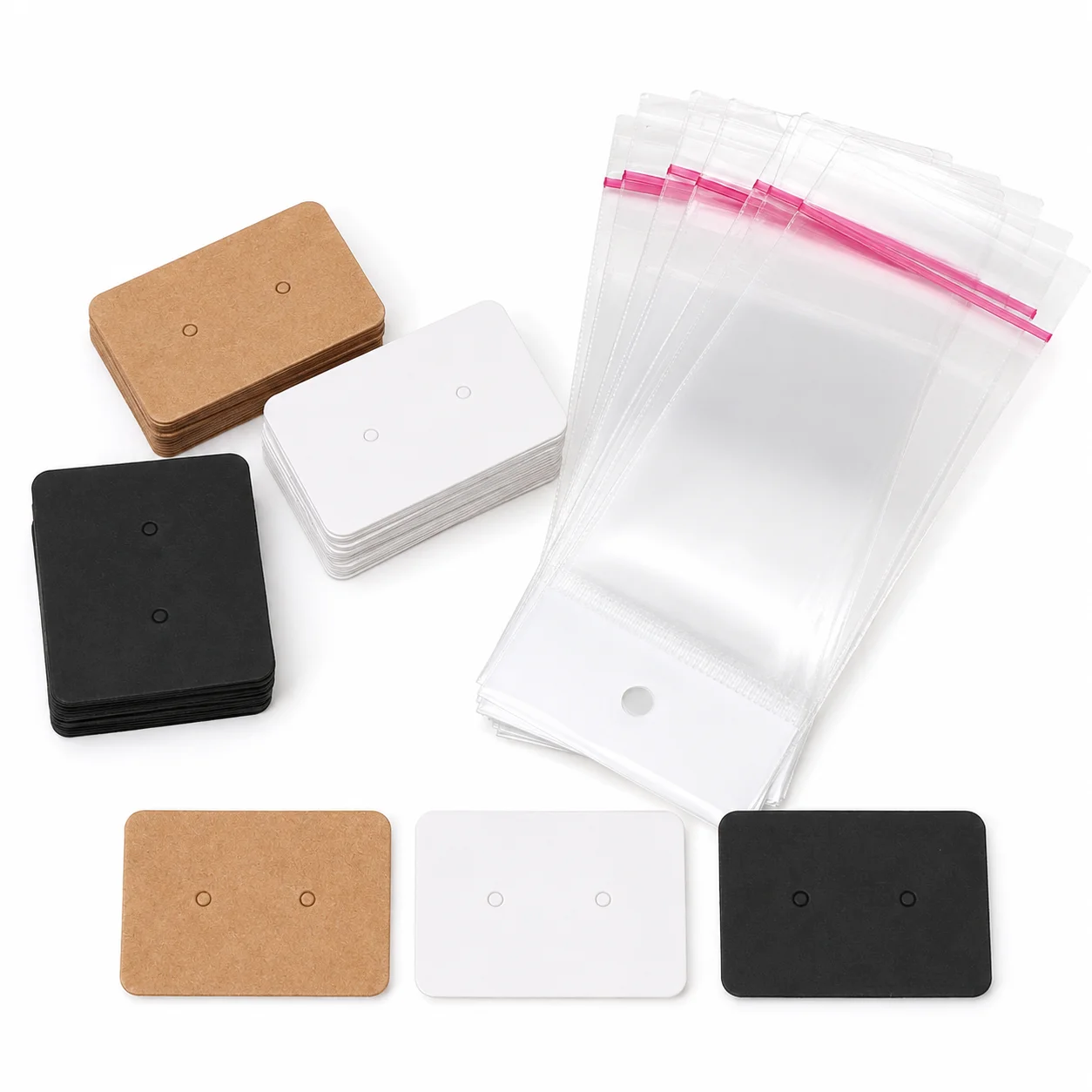 50/100 Stück Kraftpapier-Schmuckkarten mit durchsichtiger Ziplock-Tasche, Ohrringkarten für Halsketten-Verpackungszubehör und Präsentation – Detail 5