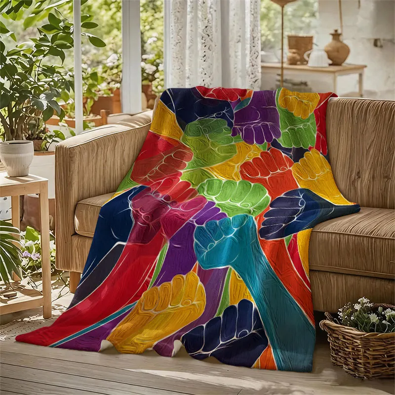 Colorful Raised Fists Flannel Blanket Warm Soft Halloween Christmas Decorative Couch Warm Cozy All-Season Gift