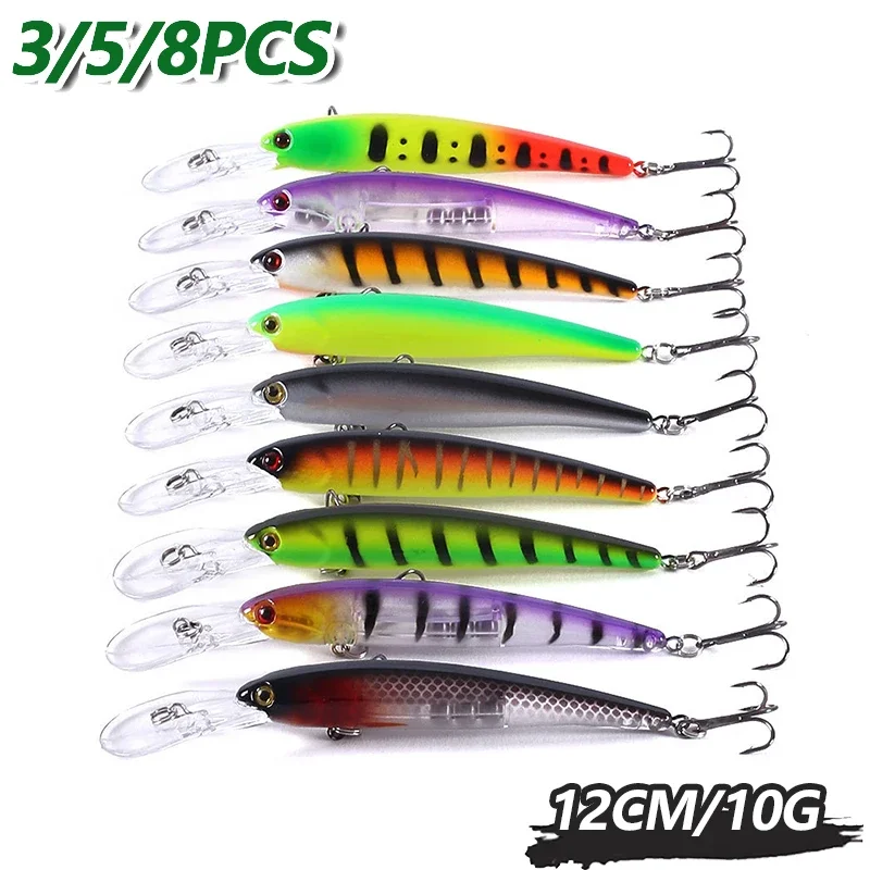 2026 Random 12CM 10G Minnow Lure Set 3/5/8PCS w/Double Hooks Artificial Hard Bait Outdoor Fishing Tackle Gear Accessories