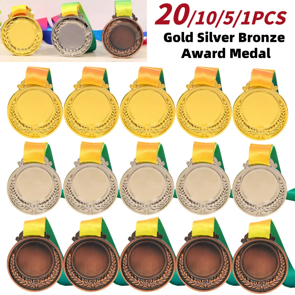 20-1 قطعة 2 بوصة جائزة الذهب والفضة والبرونزية مع شريط الرقبة 1st 2nd 3rd جائزة ميدالية مستديرة لحفلات المنافسات