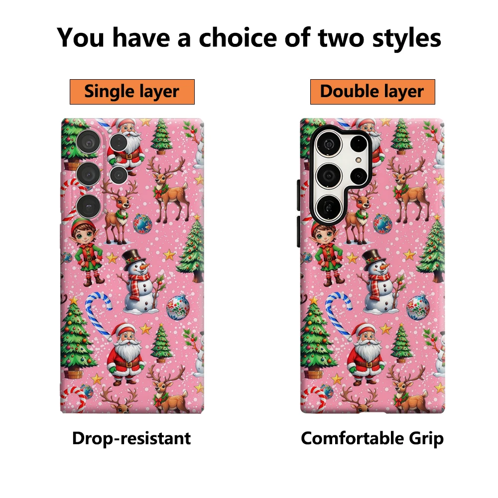 حافظة هاتف عيد الميلاد الاحتفالية لهاتف سامسونج جالاكسي S25 Ultra S24 S23 Ultra Plus غطاء خلفي لامع بطبقة مزدوجة