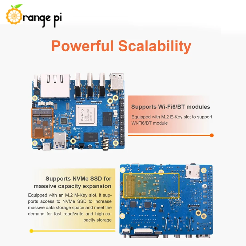 Imagem -04 - Laranja Pi5 Plus Fonte de Alimentação para Opi Plus Caixa Acrílica Opcional Rk3588 8-core 64-bit 2.5g Portas Ethernet Duplas Pcie 32gb de Ram